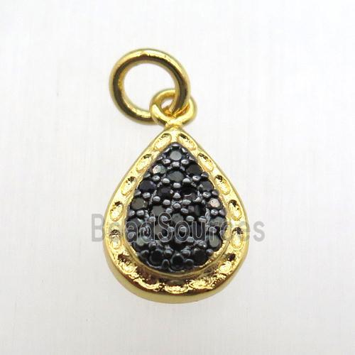 copper teardrop pendant paved zircon, gold plated