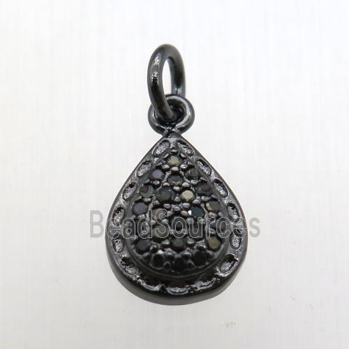 copper teardrop pendant paved zircon, black plated