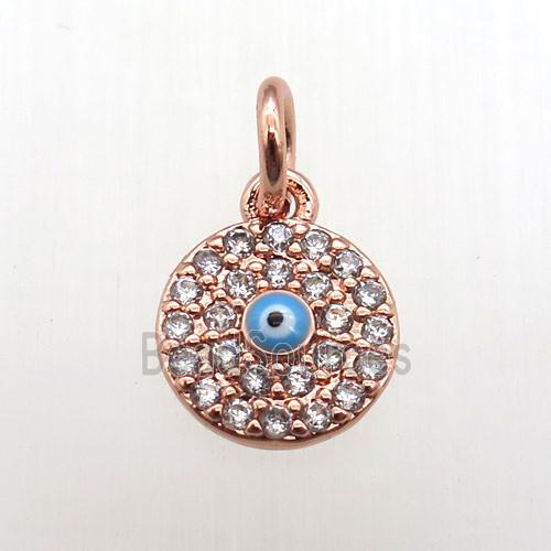 copper circle pendant paved zircon, eye, rose gold