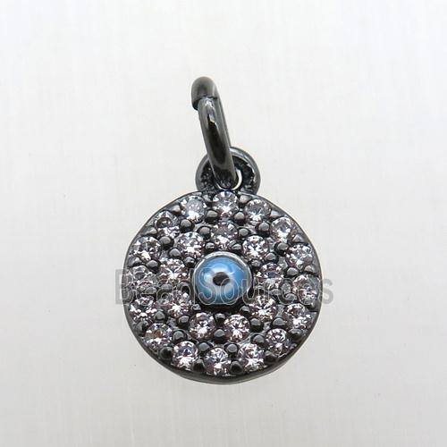 copper circle pendant paved zircon, eye, black plated