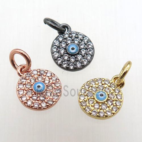 copper circle pendant paved zircon, eye, mixed color