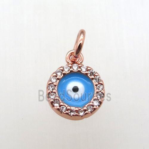 copper circle pendant paved zircon, eye, rose gold