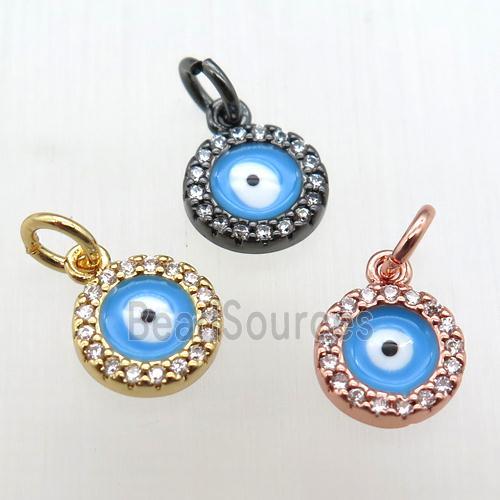 copper circle pendant paved zircon, eye, mixed color