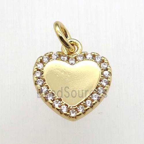 copper heart pendant paved zircon, gold plated