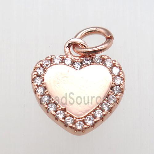 copper heart pendant paved zircon, rose gold