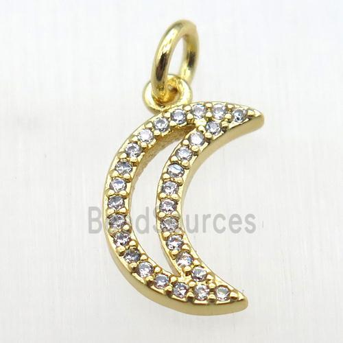 copper moon pendant paved zircon, gold plated