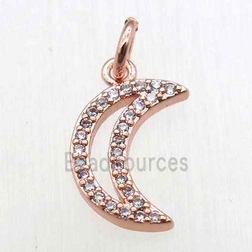 copper moon pendant paved zircon, rose gold