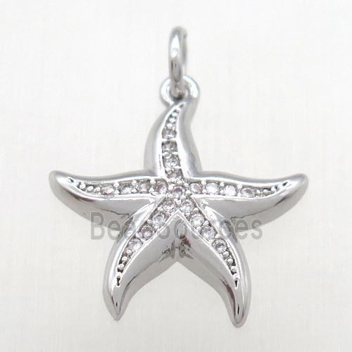 copper starfish pendant paved zircon, platinum plated