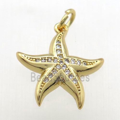 copper starfish pendant paved zircon, gold plated