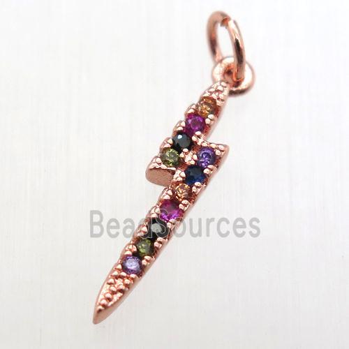 copper lightning pendant paved zircon, rose gold