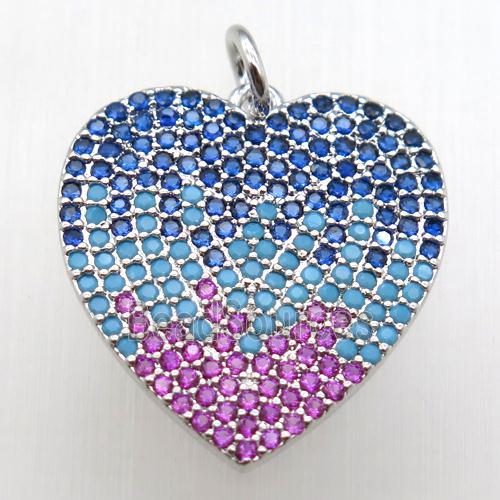 copper heart pendant paved zircon, platinum plated