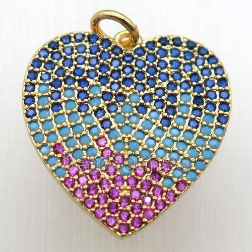 copper heart pendant paved zircon, gold plated