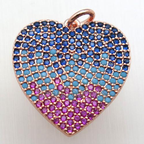 copper heart pendant paved zircon, rose gold