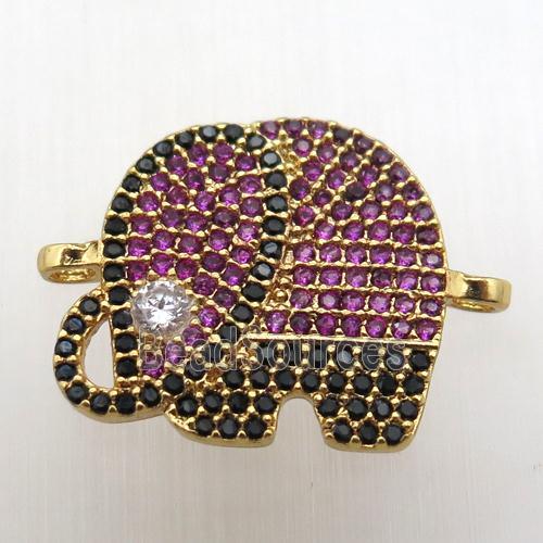 copper elephant connector paved zircon, gold plated