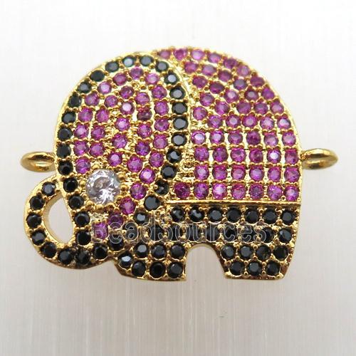 copper elephant connector paved zircon, gold plated