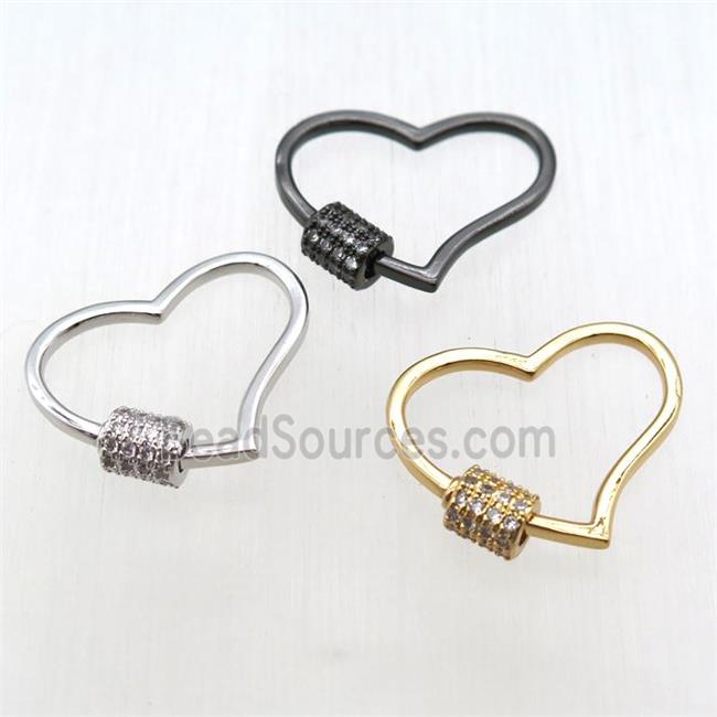 copper heart carabiner lock pendant paved zircon, mixed color