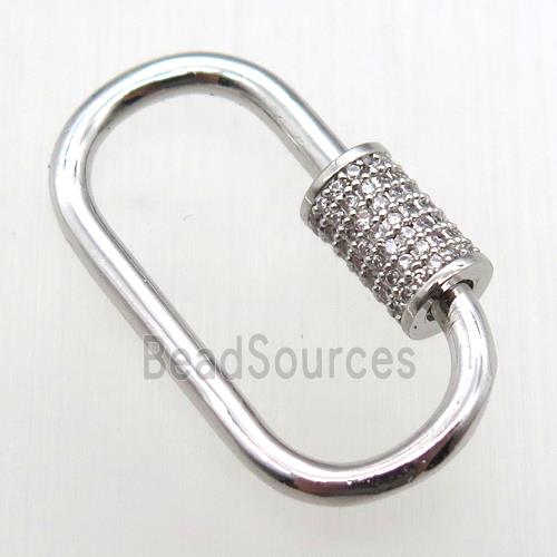 copper carabiner lock pendant paved zircon, platinum plated