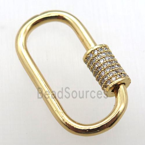 copper carabiner lock pendant paved zircon, gold plated