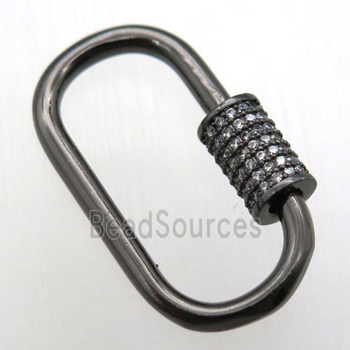 copper carabiner lock pendant paved zircon, black plated