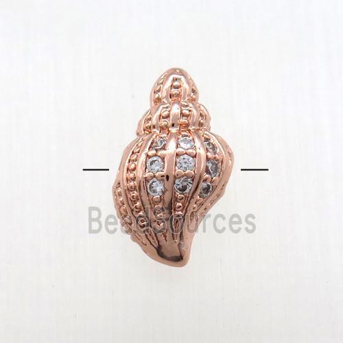 copper shell beads paved zircon, rose gold