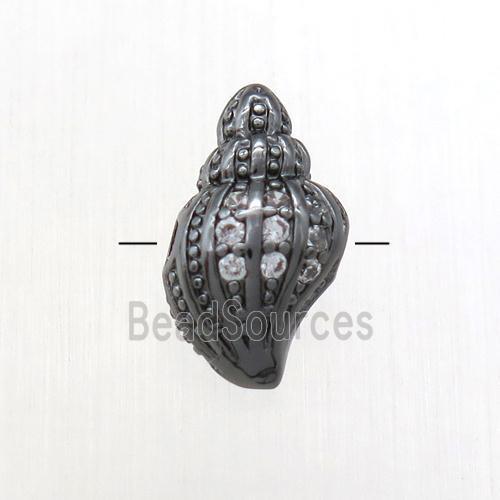 copper shell beads paved zircon, black plated