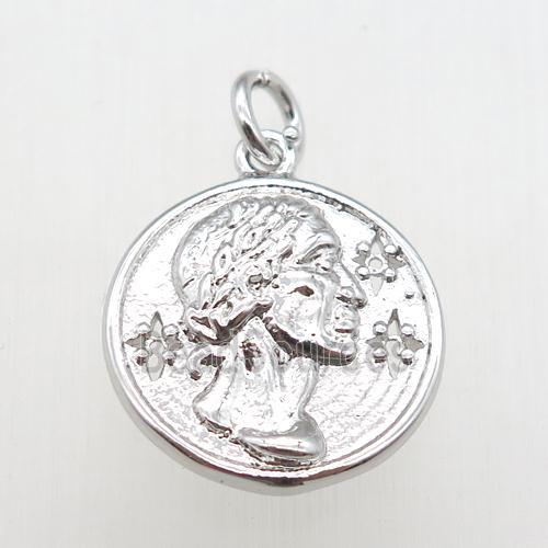 copper coin pendant, platinum plated