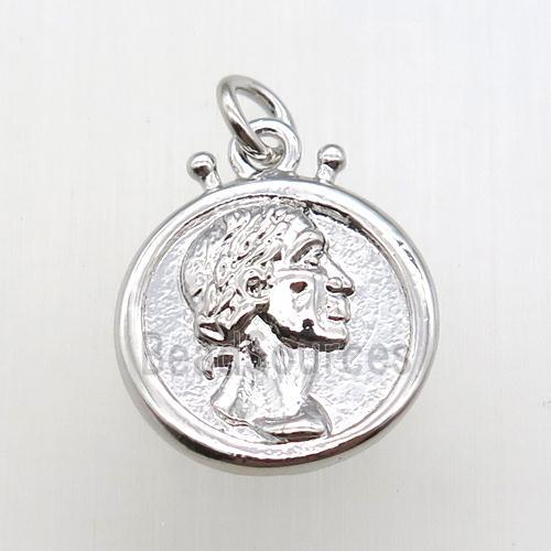 copper coin pendant, platinum plated