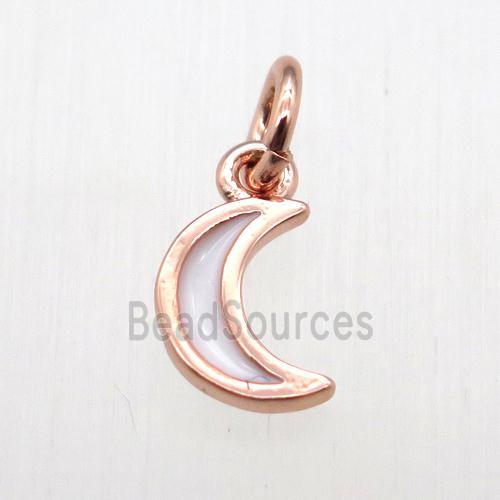 copper moon pendant, enameling, rose gold