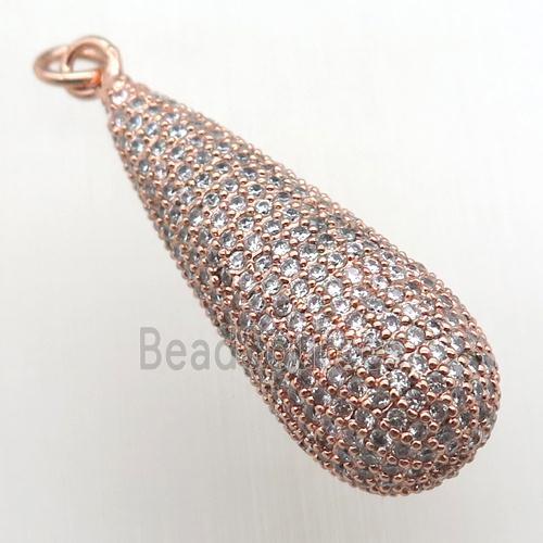 copper teardrop pendant paved zircon, rose gold