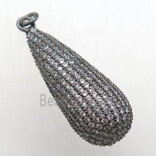 copper teardrop pendant paved zircon, balck plated