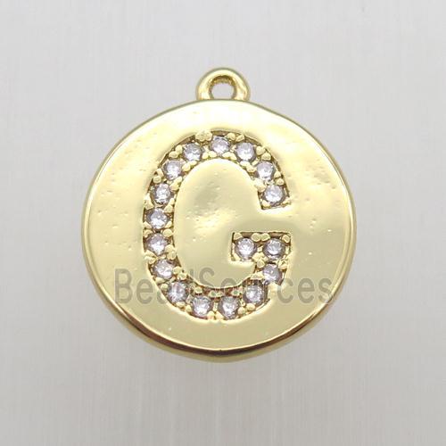 copper letter-G pendant pave zircon, gold plated