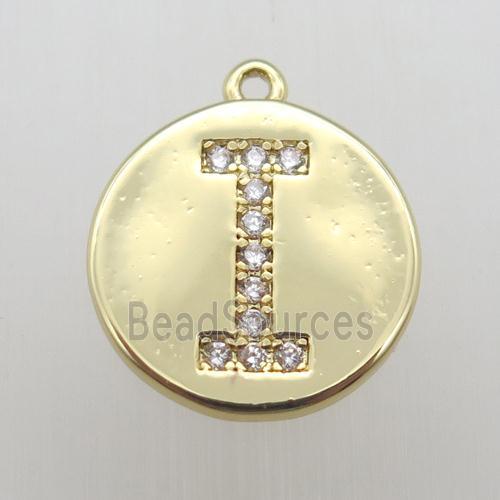 copper letter-I pendant pave zircon, gold plated