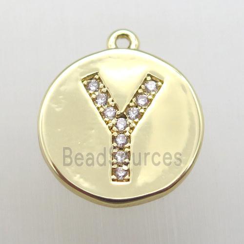 copper letter-Y pendant pave zircon, gold plated