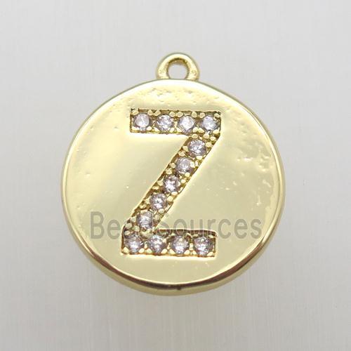 copper letter-Z pendant pave zircon, gold plated