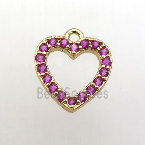 copper heart pendant pave hotpink zircon, gold plated