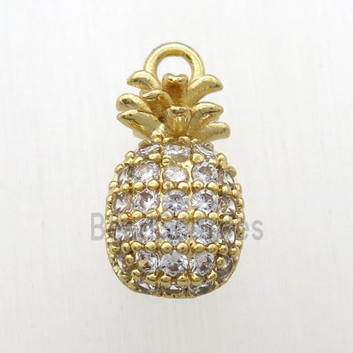 copper pineapple pendant pave zircon, gold plated