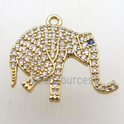 copper elephant pendant pave zircon, gold plated