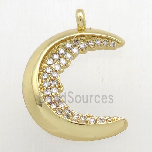 copper crescent moon pendant pave zircon, gol dplated