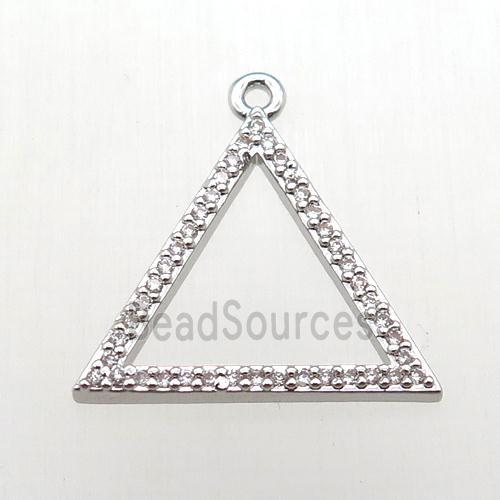 copper triangle pendant pave zircon, platinum plated