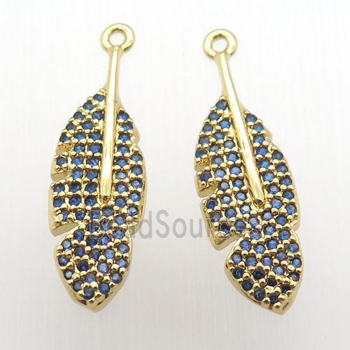 copper leaf pendant pave zircon, gold plated