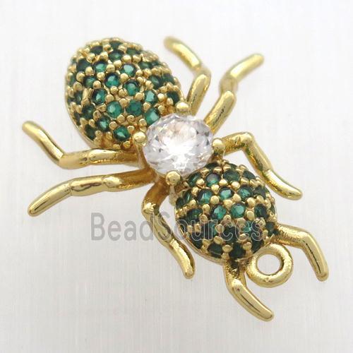 copper ant pendant pave green zircon, gold plated