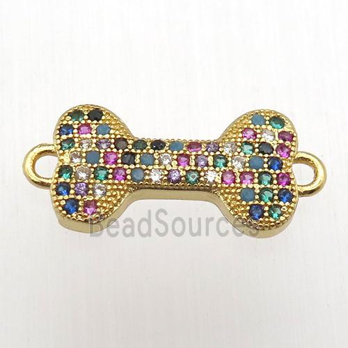 copper dogbone connector pave zircon, gold plated