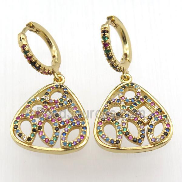 copper hoop earrings pendant pave zircon, gold plated