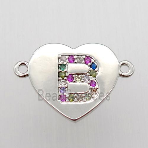 copper letter connector, heart, platinum plated