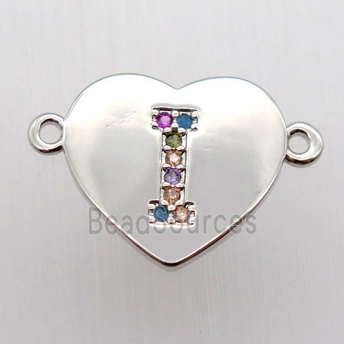 copper letter connector, heart, platinum plated