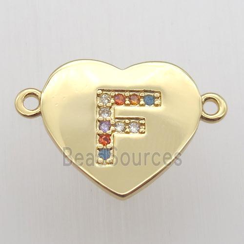 copper letter connector, heart, gold plated