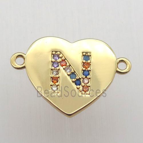 copper letter connector, heart, gold plated