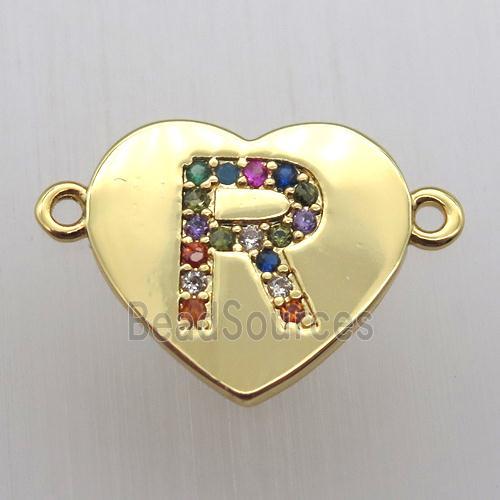 copper letter connector, heart, gold plated