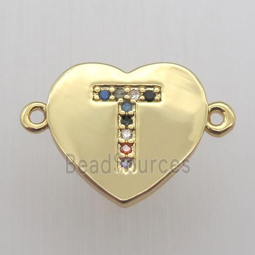 copper letter connector, heart, gold plated