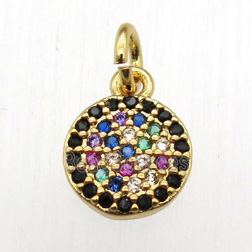 copper circle pendant pave zircon, gold plated